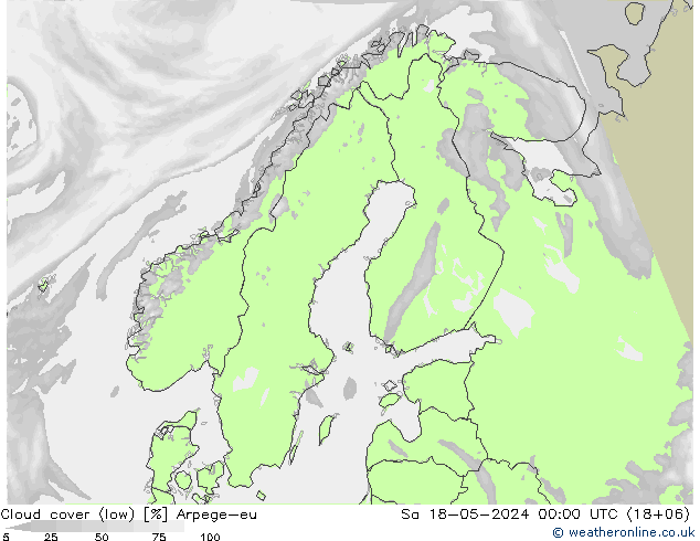 Cloud cover (low) Arpege-eu Sa 18.05.2024 00 UTC