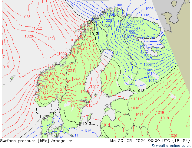 Atmosférický tlak Arpege-eu Po 20.05.2024 00 UTC