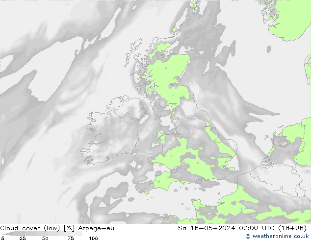 Cloud cover (low) Arpege-eu Sa 18.05.2024 00 UTC