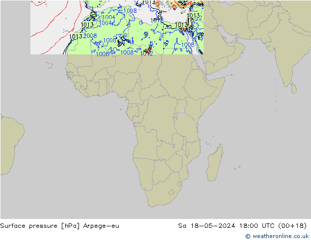 Presión superficial Arpege-eu sáb 18.05.2024 18 UTC