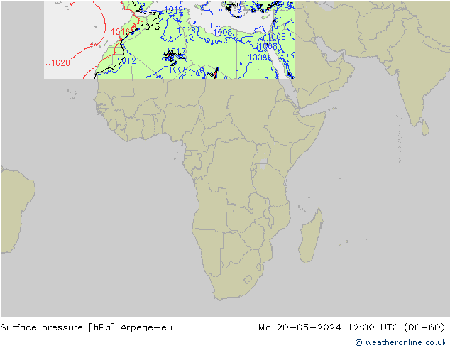 приземное давление Arpege-eu пн 20.05.2024 12 UTC