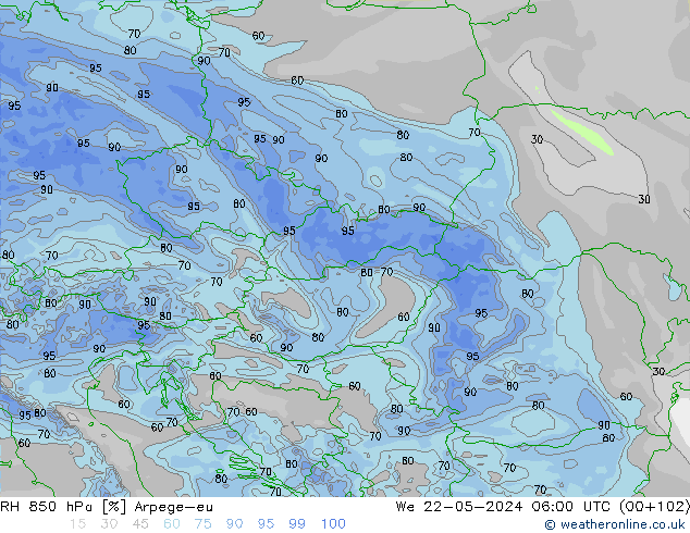 850 hPa Nispi Nem Arpege-eu Çar 22.05.2024 06 UTC
