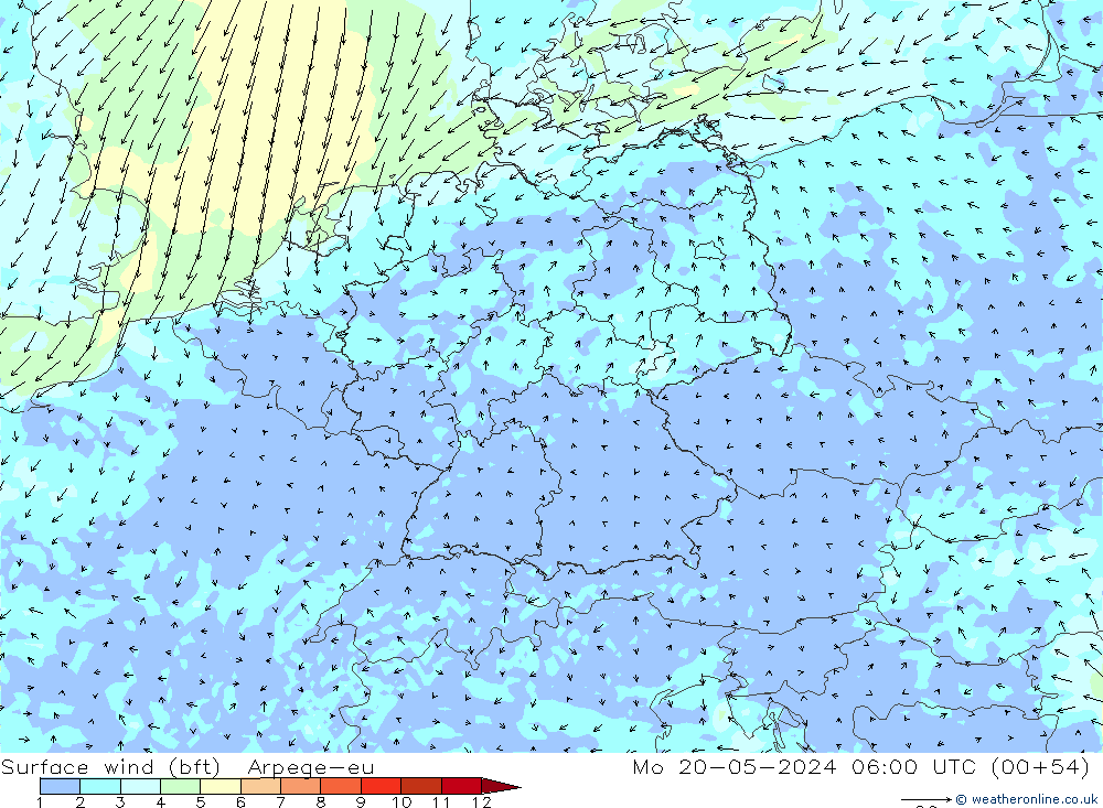 wiatr 10 m (bft) Arpege-eu pon. 20.05.2024 06 UTC