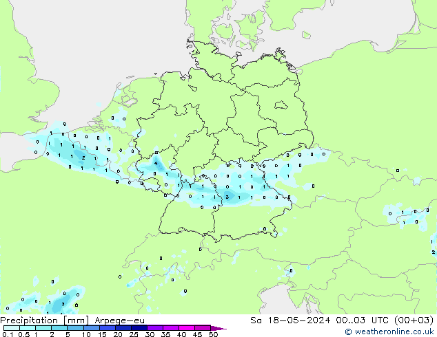 Precipitación Arpege-eu sáb 18.05.2024 03 UTC