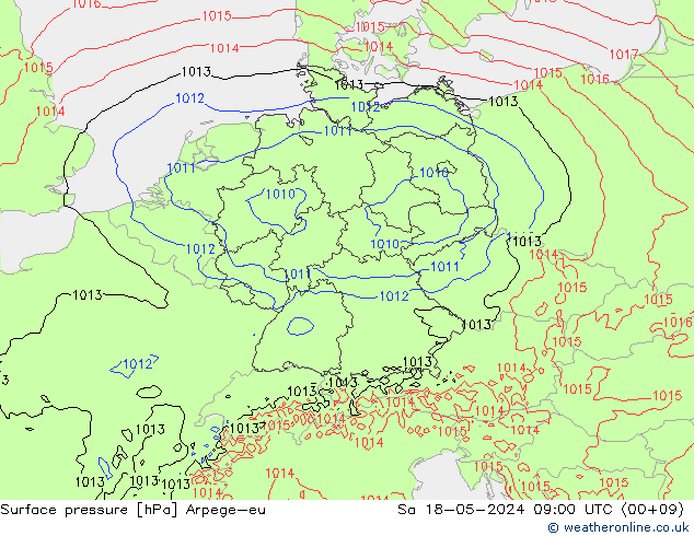 Atmosférický tlak Arpege-eu So 18.05.2024 09 UTC