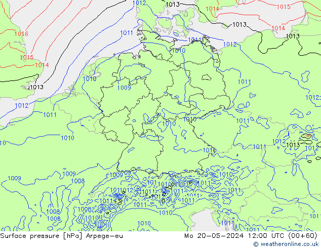 Atmosférický tlak Arpege-eu Po 20.05.2024 12 UTC