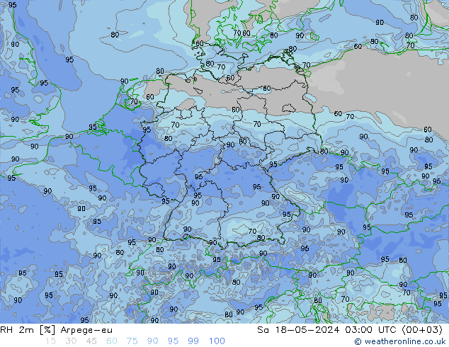 RH 2m Arpege-eu Sa 18.05.2024 03 UTC