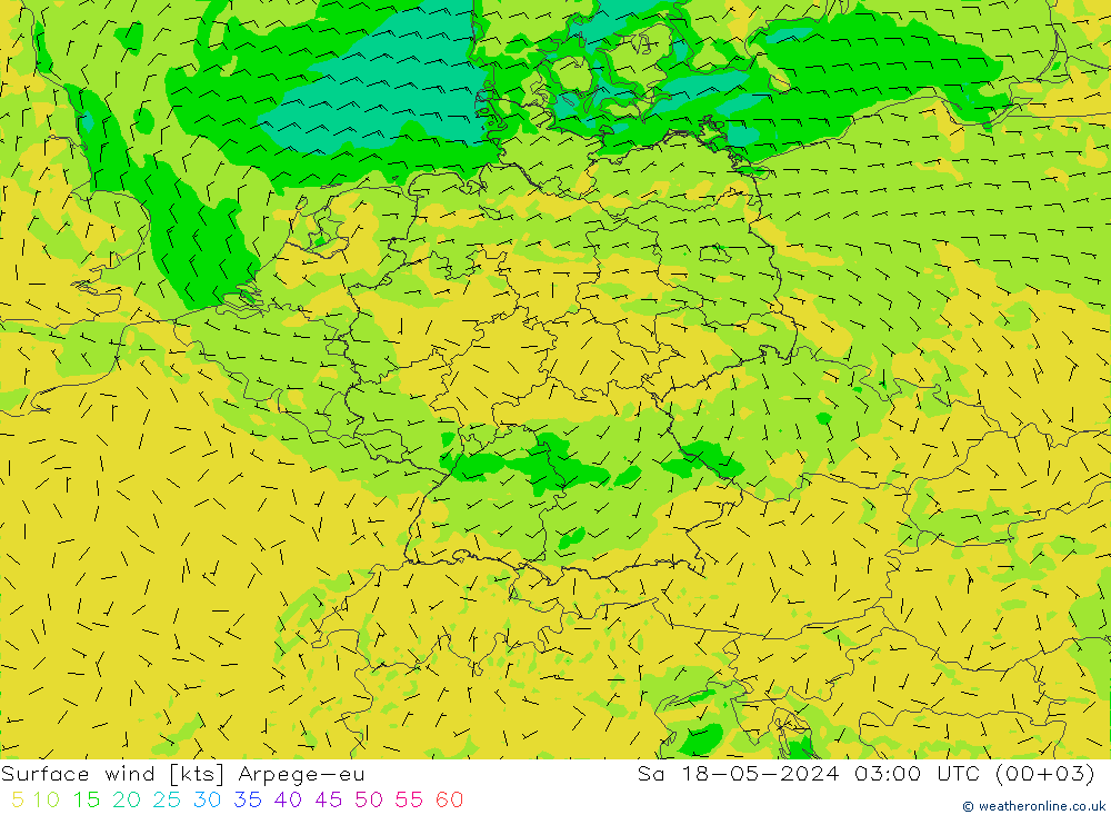 Surface wind Arpege-eu Sa 18.05.2024 03 UTC
