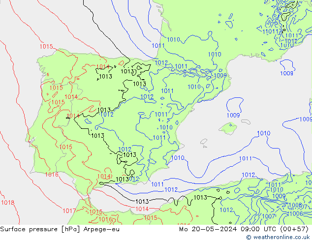 приземное давление Arpege-eu пн 20.05.2024 09 UTC