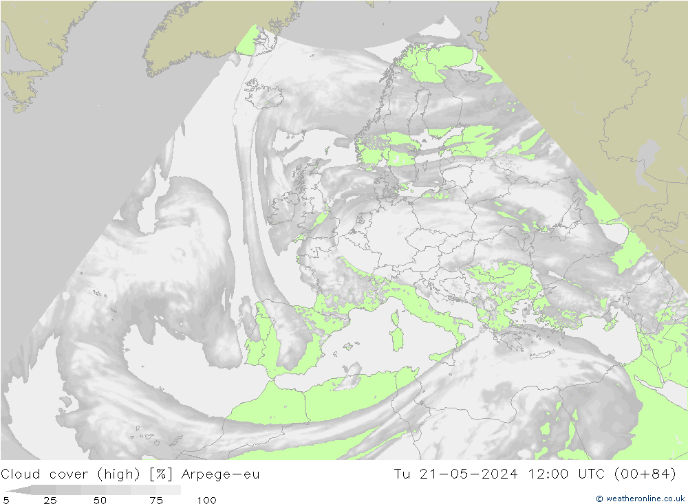 Bulutlar (yüksek) Arpege-eu Sa 21.05.2024 12 UTC
