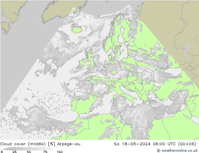 oblačnosti uprostřed Arpege-eu So 18.05.2024 06 UTC