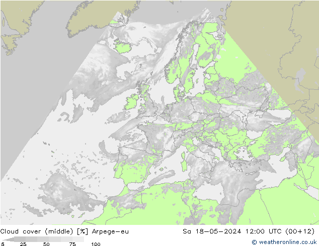 Cloud cover (middle) Arpege-eu Sa 18.05.2024 12 UTC