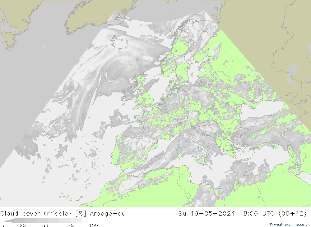 Nuages (moyen) Arpege-eu dim 19.05.2024 18 UTC