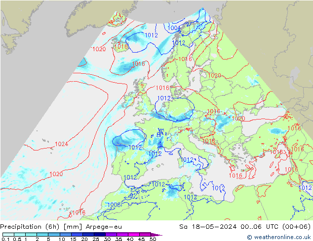 Totale neerslag (6h) Arpege-eu za 18.05.2024 06 UTC