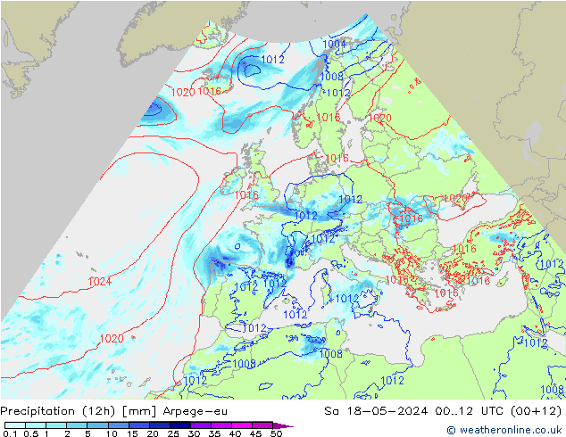 Precipitation (12h) Arpege-eu So 18.05.2024 12 UTC