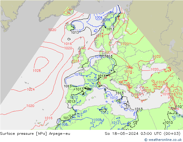 Atmosférický tlak Arpege-eu So 18.05.2024 03 UTC