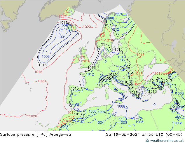 Surface pressure Arpege-eu Su 19.05.2024 21 UTC