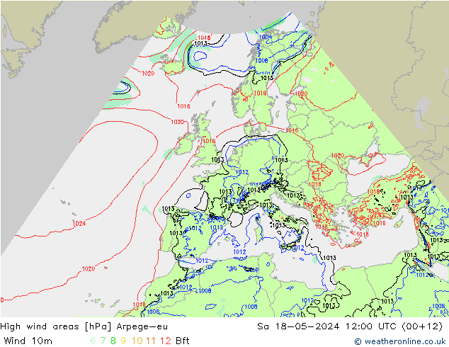 High wind areas Arpege-eu сб 18.05.2024 12 UTC