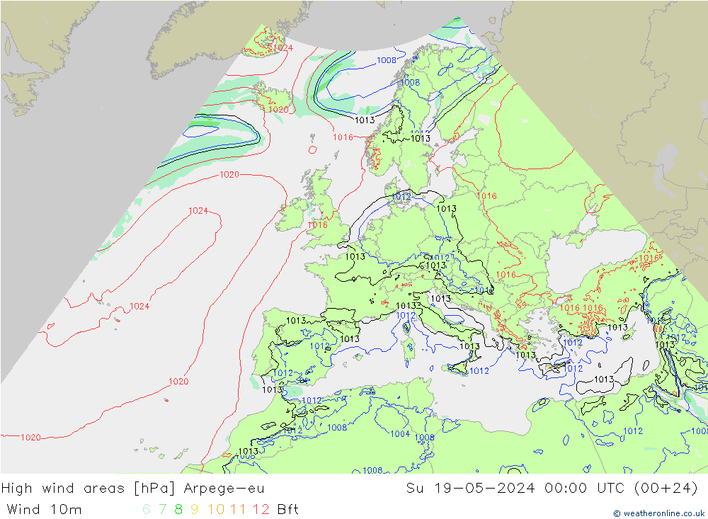 High wind areas Arpege-eu Su 19.05.2024 00 UTC