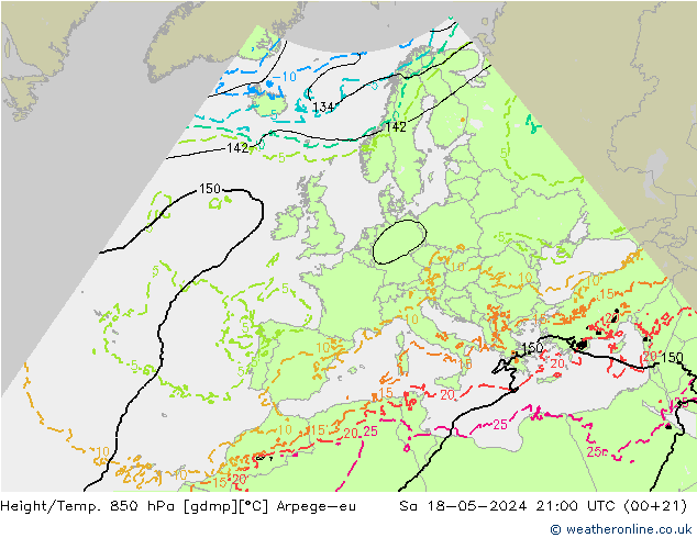 Height/Temp. 850 hPa Arpege-eu So 18.05.2024 21 UTC