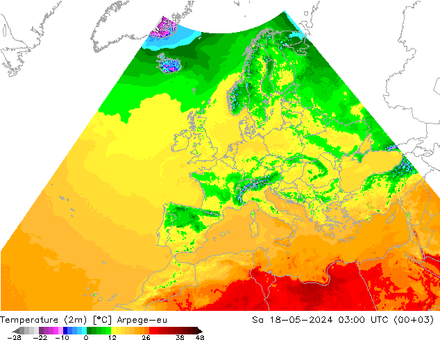 Temperatura (2m) Arpege-eu Sáb 18.05.2024 03 UTC