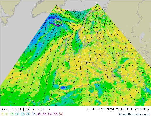 Surface wind Arpege-eu Su 19.05.2024 21 UTC