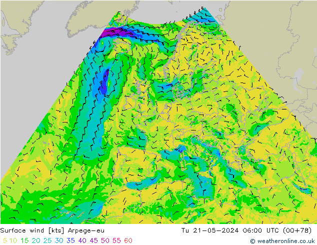 Wind 10 m Arpege-eu di 21.05.2024 06 UTC