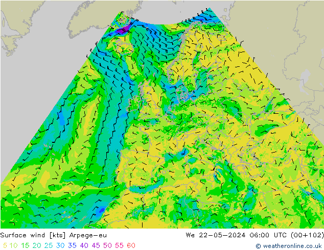 Surface wind Arpege-eu St 22.05.2024 06 UTC