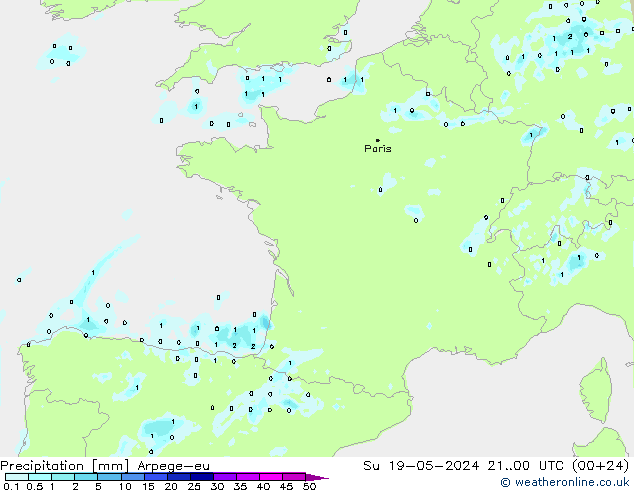 Précipitation Arpege-eu dim 19.05.2024 00 UTC