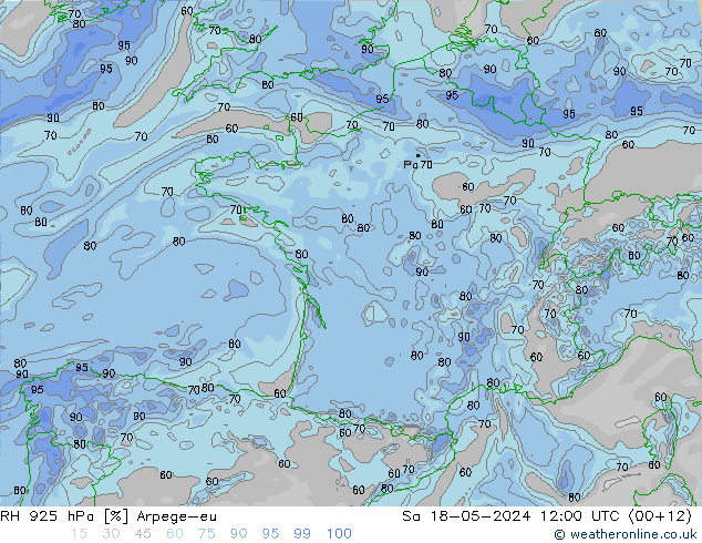 RH 925 гПа Arpege-eu сб 18.05.2024 12 UTC