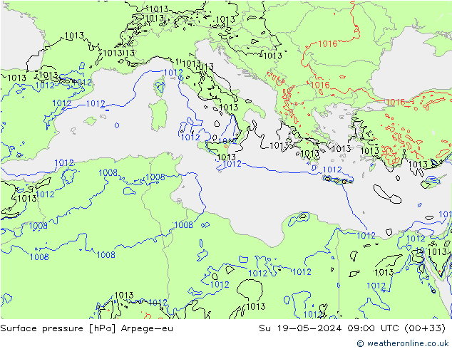 Yer basıncı Arpege-eu Paz 19.05.2024 09 UTC