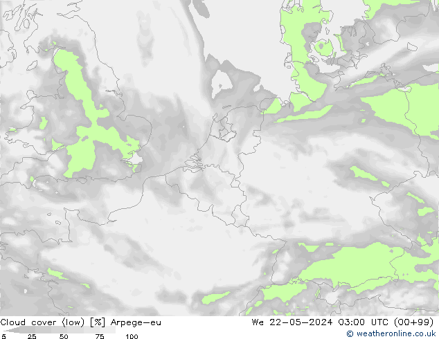 zachmurzenie (niskie) Arpege-eu śro. 22.05.2024 03 UTC