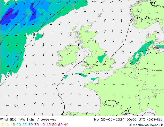 Wind 850 hPa Arpege-eu Po 20.05.2024 00 UTC