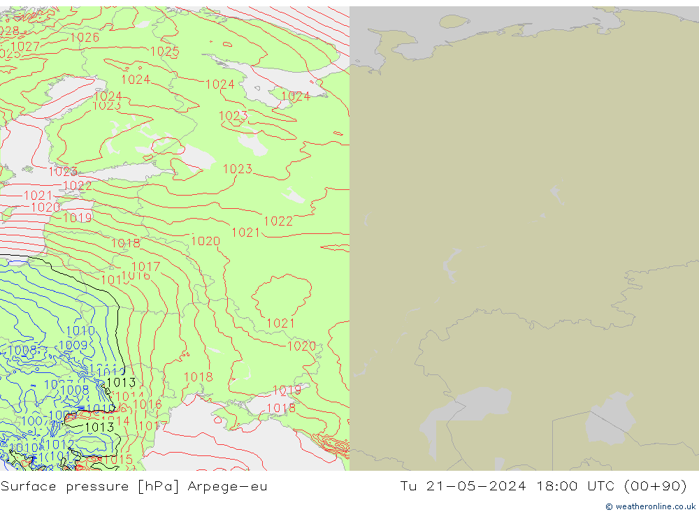 Pressione al suolo Arpege-eu mar 21.05.2024 18 UTC