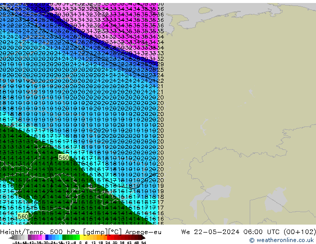 Yükseklik/Sıc. 500 hPa Arpege-eu Çar 22.05.2024 06 UTC