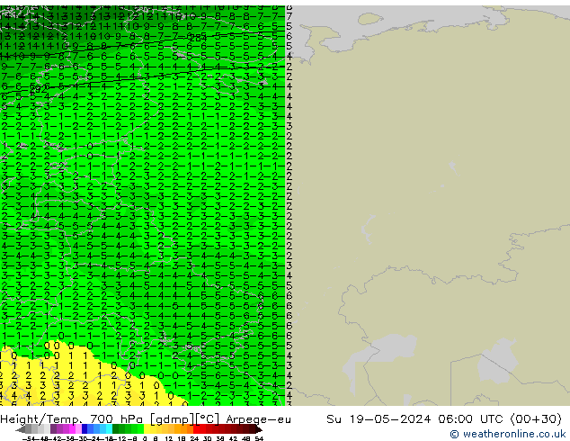 Height/Temp. 700 hPa Arpege-eu Su 19.05.2024 06 UTC