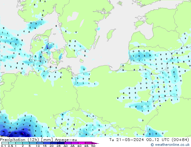 Precipitation (12h) Arpege-eu Tu 21.05.2024 12 UTC