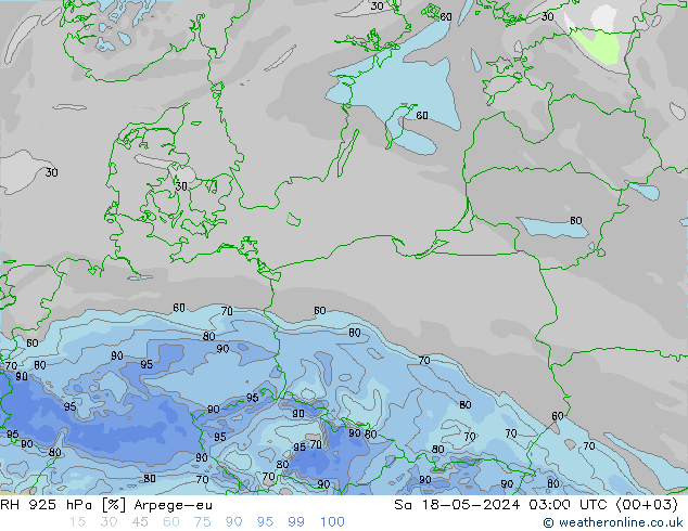 RH 925 hPa Arpege-eu So 18.05.2024 03 UTC