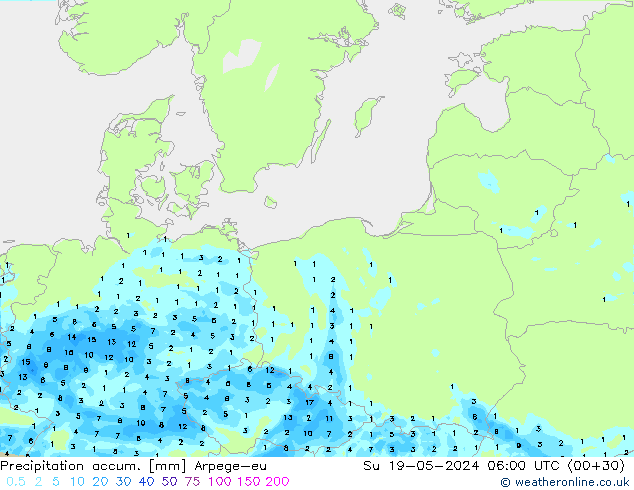 Toplam Yağış Arpege-eu Paz 19.05.2024 06 UTC