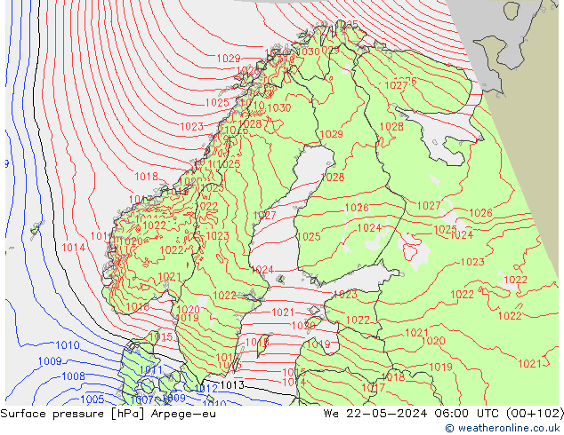 Bodendruck Arpege-eu Mi 22.05.2024 06 UTC