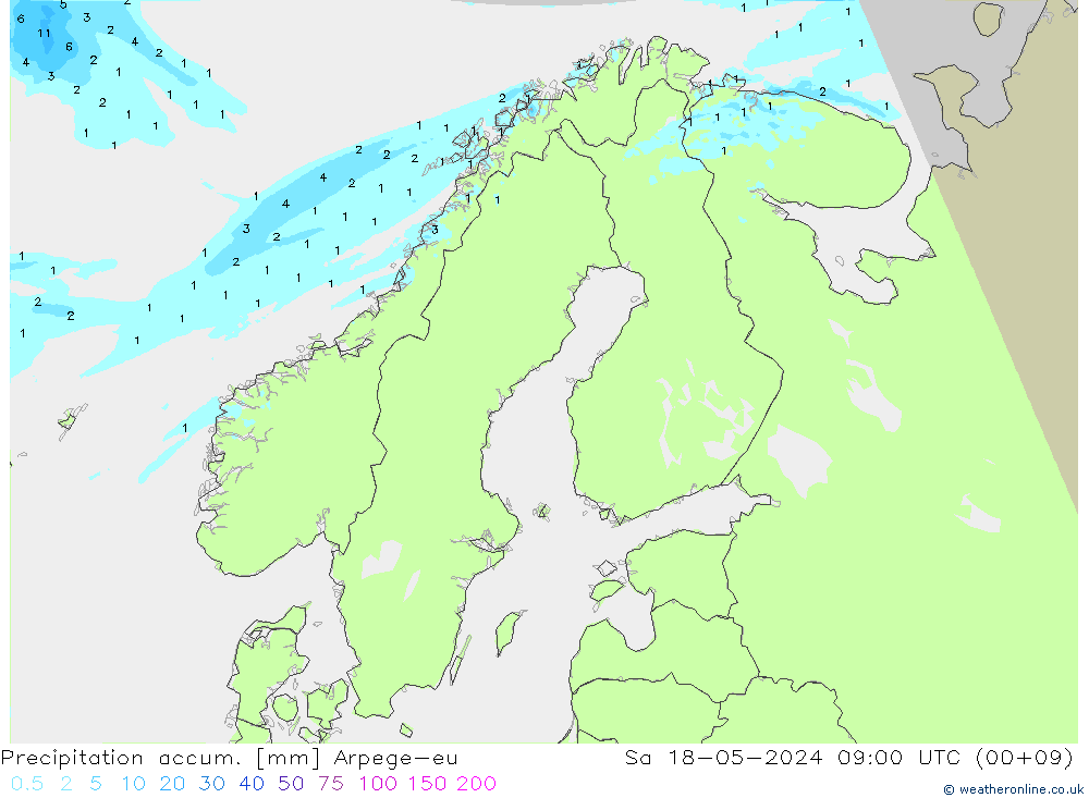 Precipitation accum. Arpege-eu Sa 18.05.2024 09 UTC