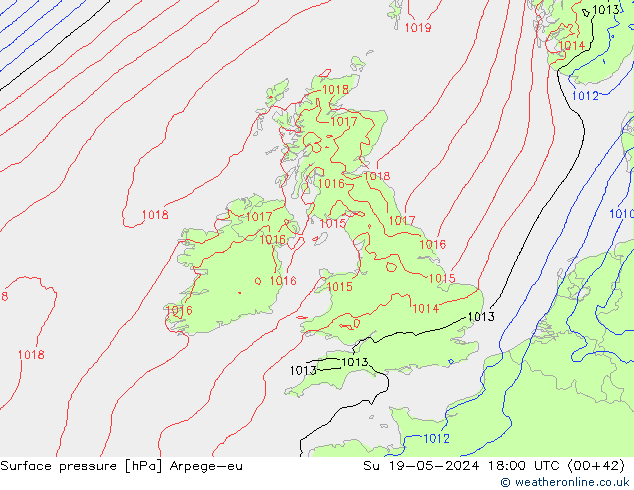 Atmosférický tlak Arpege-eu Ne 19.05.2024 18 UTC