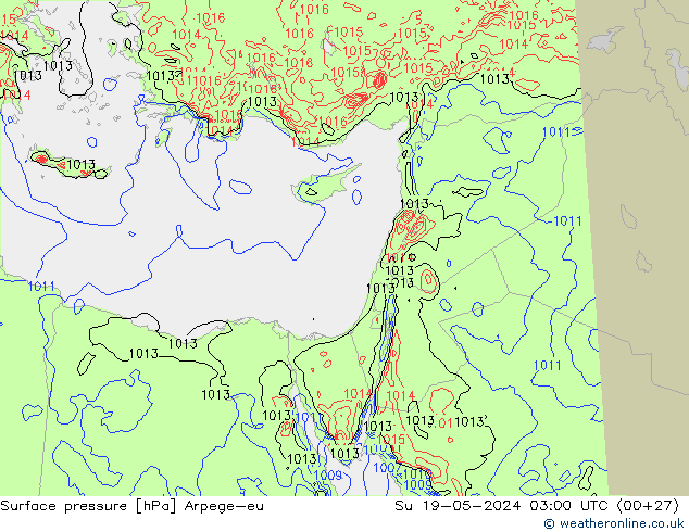 Pressione al suolo Arpege-eu dom 19.05.2024 03 UTC