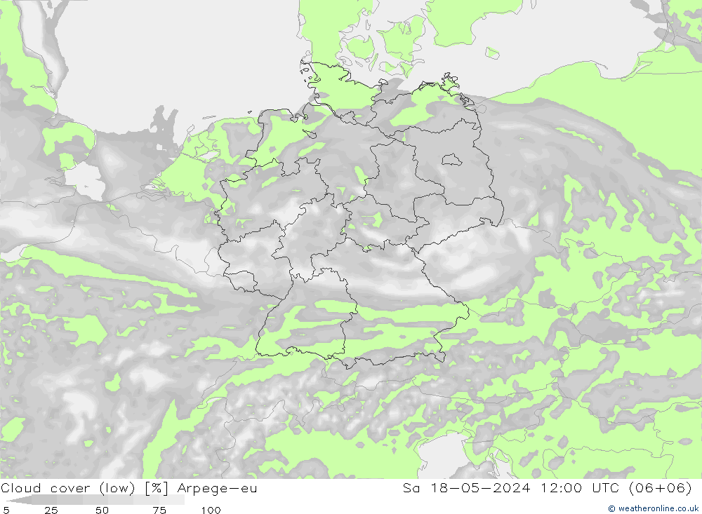 Bewolking (Laag) Arpege-eu za 18.05.2024 12 UTC