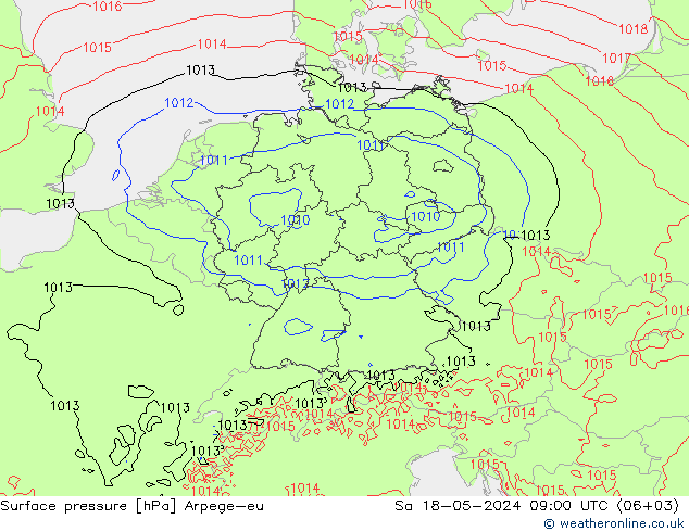 Presión superficial Arpege-eu sáb 18.05.2024 09 UTC
