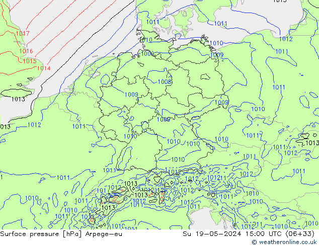 Pressione al suolo Arpege-eu dom 19.05.2024 15 UTC