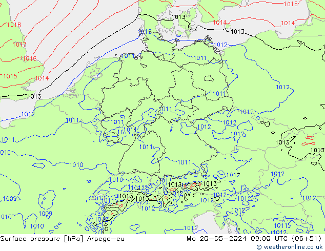 Presión superficial Arpege-eu lun 20.05.2024 09 UTC
