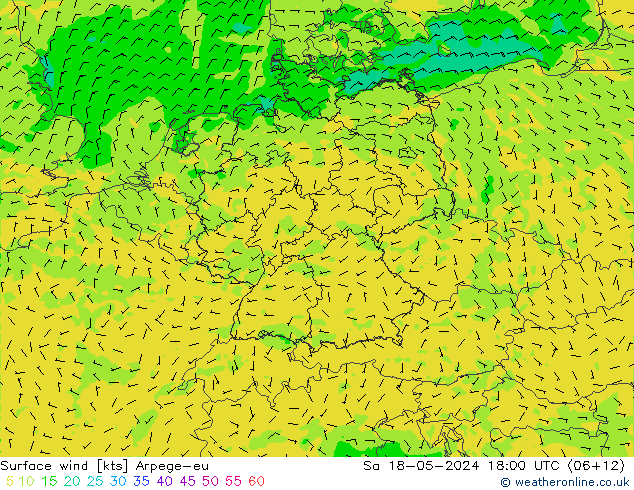 Surface wind Arpege-eu So 18.05.2024 18 UTC