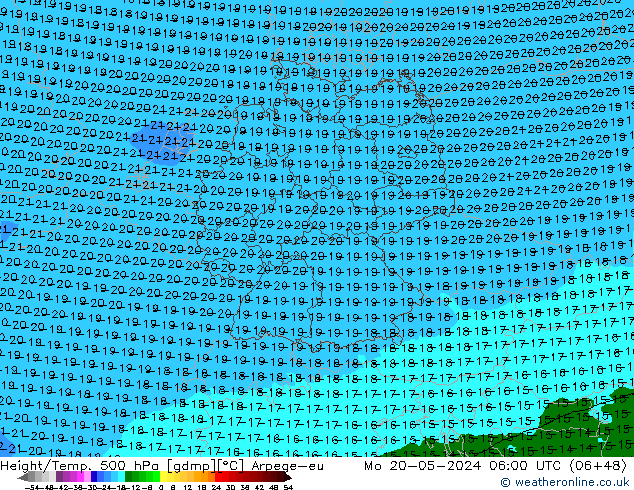 Hoogte/Temp. 500 hPa Arpege-eu ma 20.05.2024 06 UTC