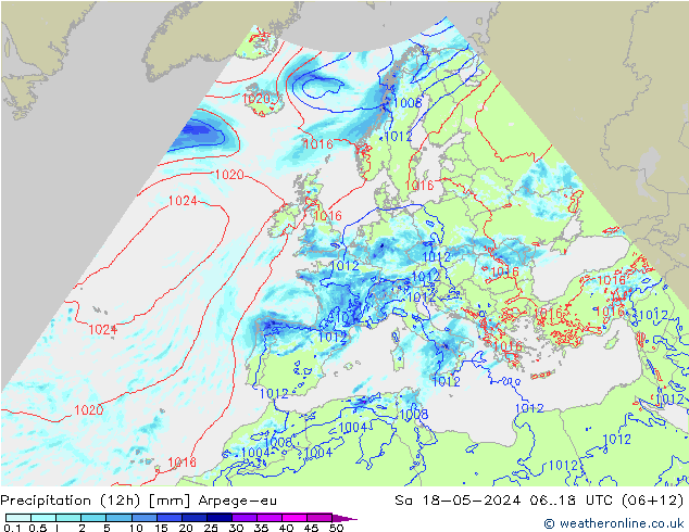 Totale neerslag (12h) Arpege-eu za 18.05.2024 18 UTC